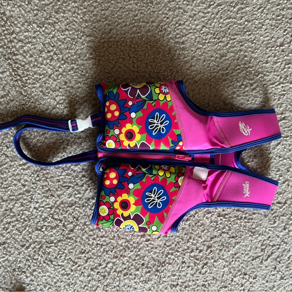 Kids Swim Vest - Pink and Green Floral